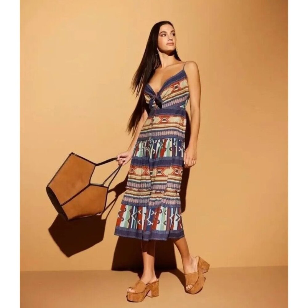 Veronica Beard Abilene Chevron Tiered Midi Dress‎ Sleeveless Clay Multi Small